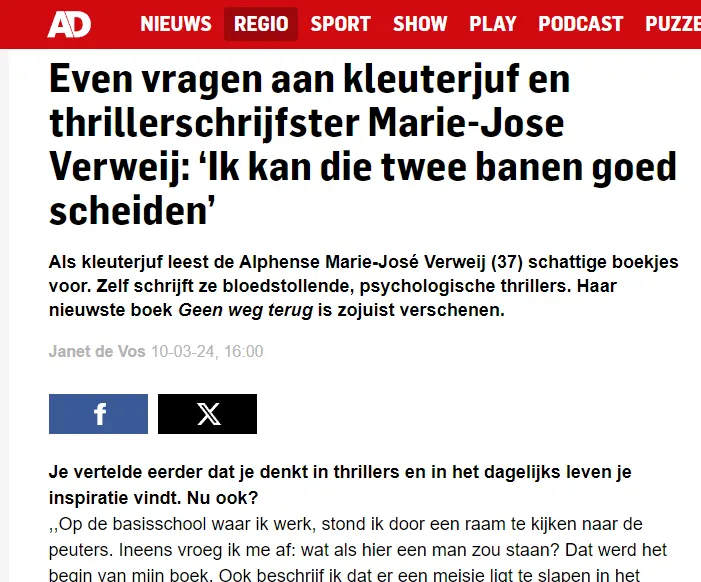 Janet de Vos interview met Marie-José Verweij voor het Algemeen Dagblad